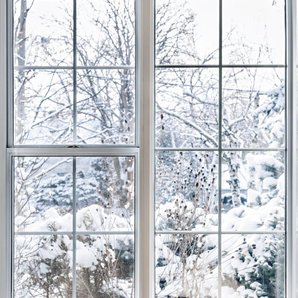 Snowy winter view through a window