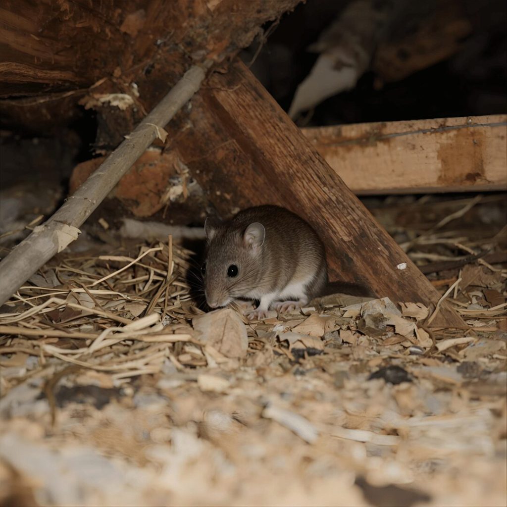Mouse nesting in attic insulation