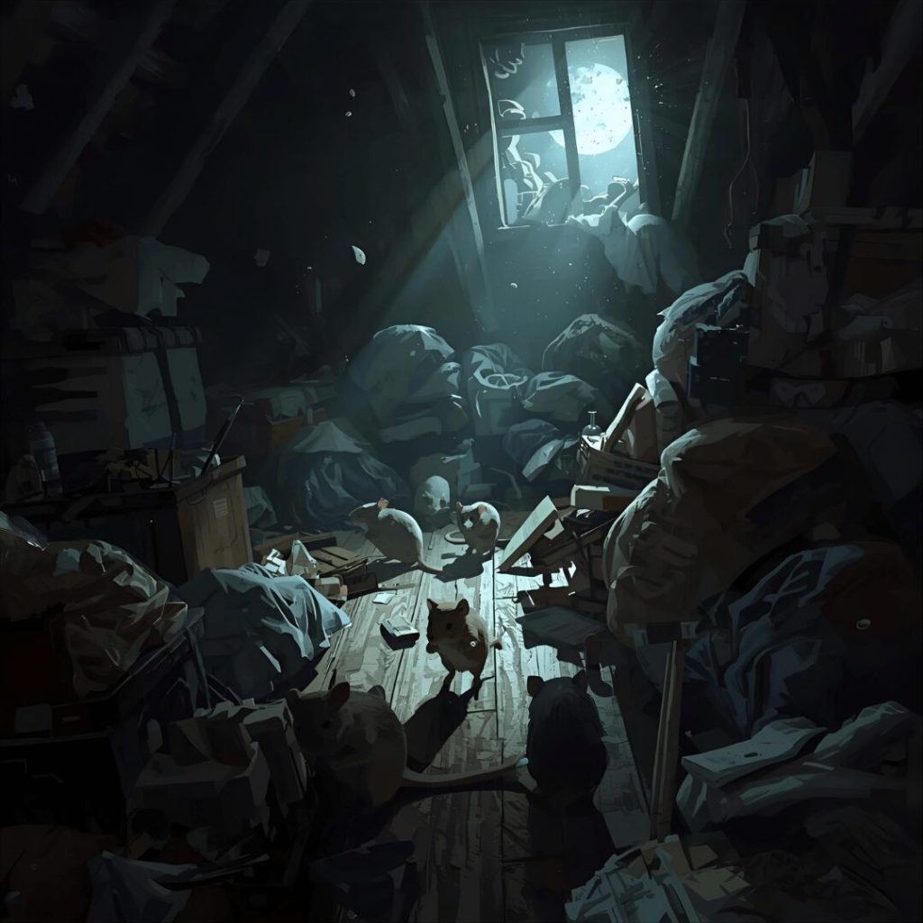 Group of rats in a dark attic