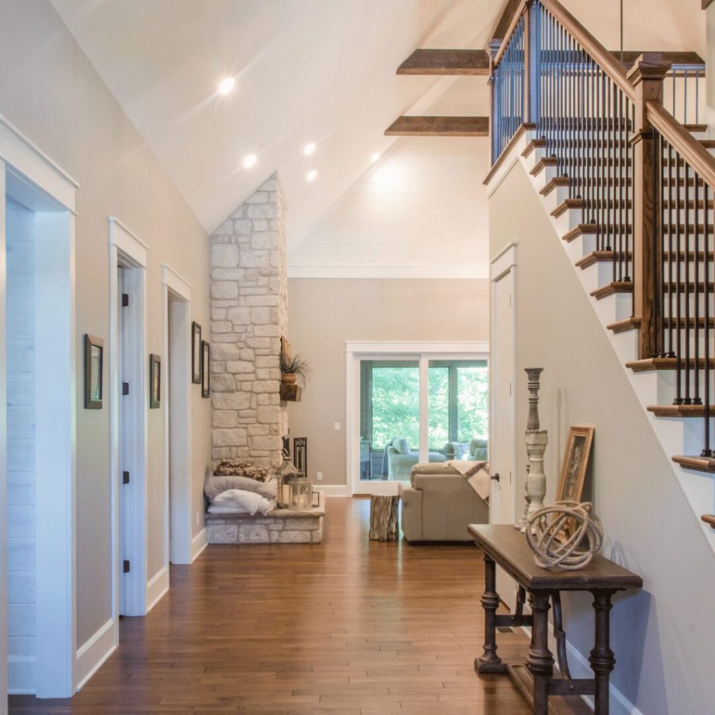 Open living area with a staircase