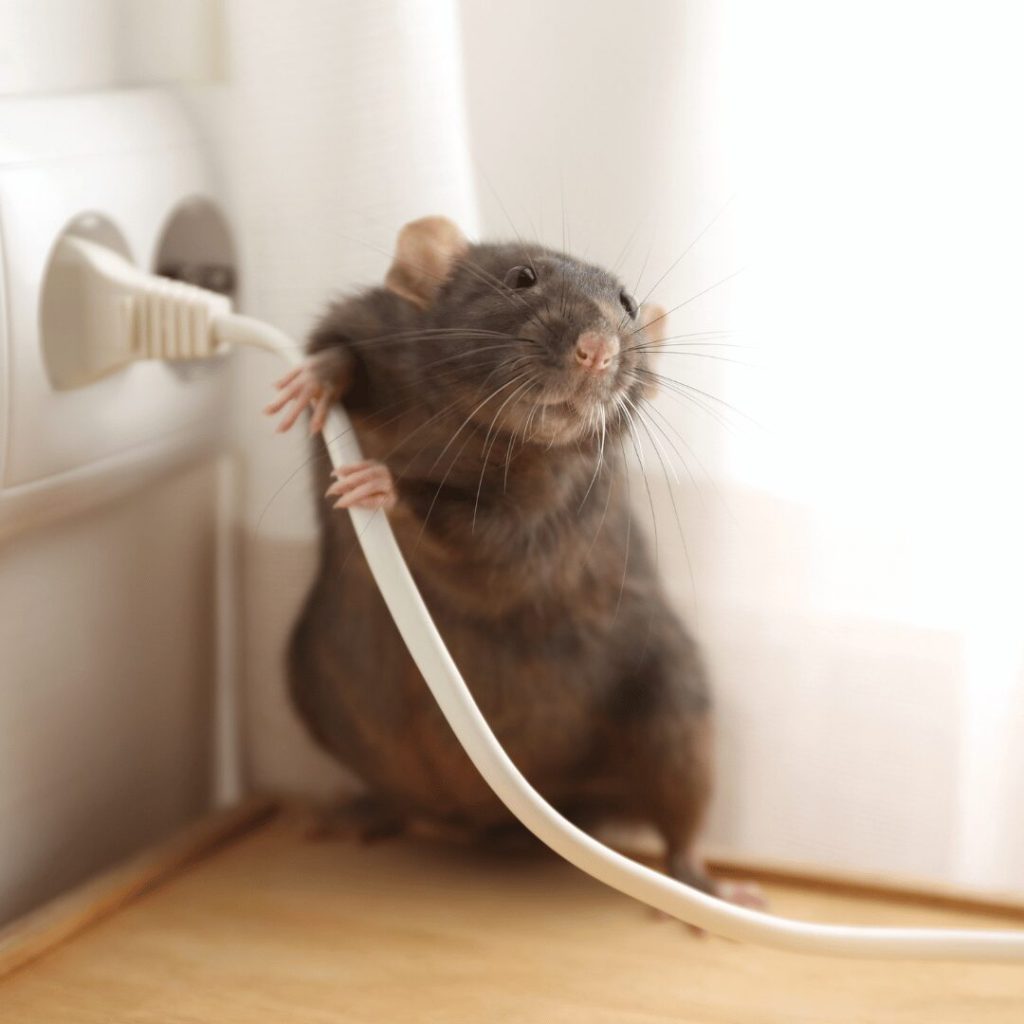 Mouse chewing on an electrical cord