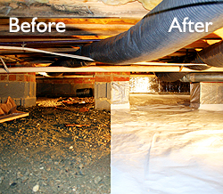Crawlspace before and after CrawlSpace Care encapsulation
